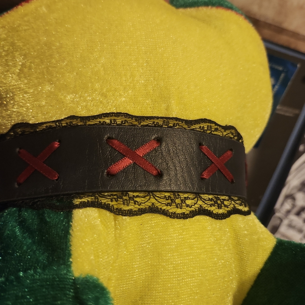 Hot Topic Black & Red Ribbon X Lacey PVC Faux Leather Choker